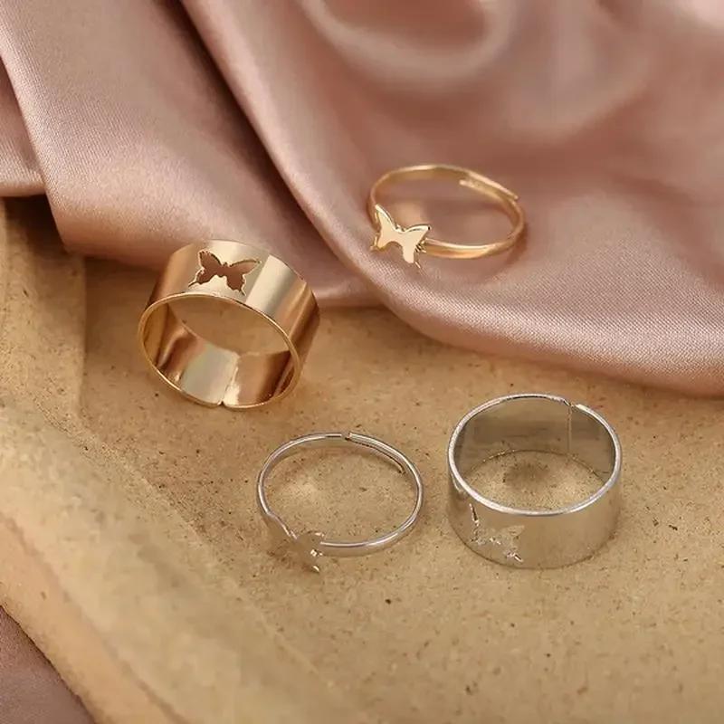 Summer Fashion Retro 2 Piece Butterfly Ring Set Creative Personality Punk Couple Jewelry Accessories for Women Creative Gifts