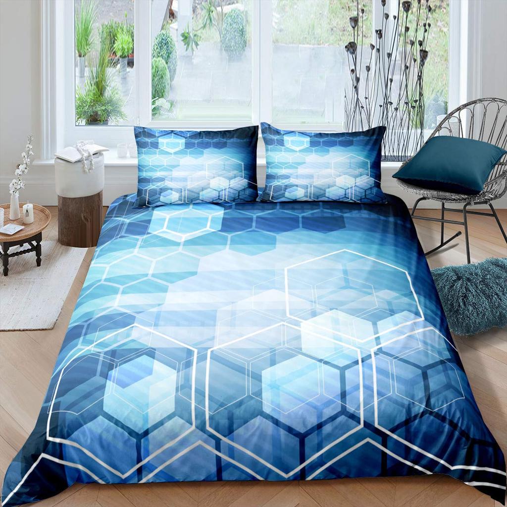 Geometrisches Bettbezug-Set Queen-Size Sechseckige Waben Bettwäsche-Set 3D Kinder Jungen Mädchen 2/3-teiliges Bettdeckenbezug-Set Kissenbezug