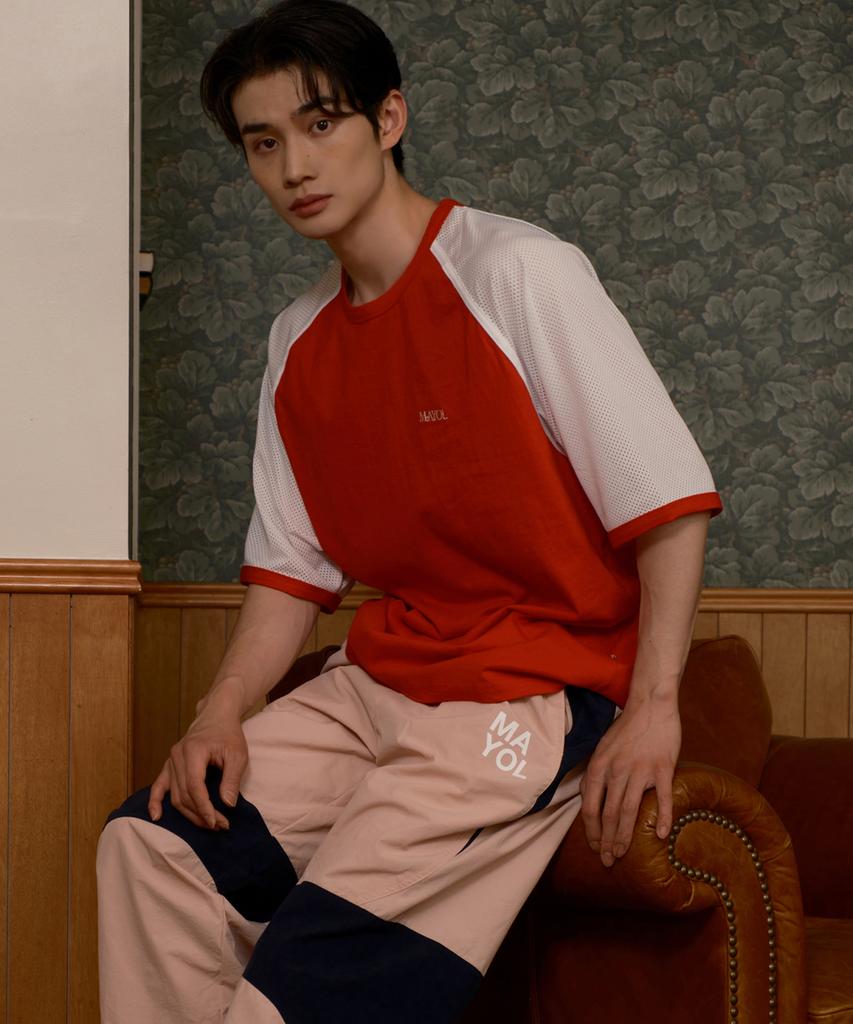 MAYOL Raglan Logo Mesh Short Sleeve T-Shirt_Red