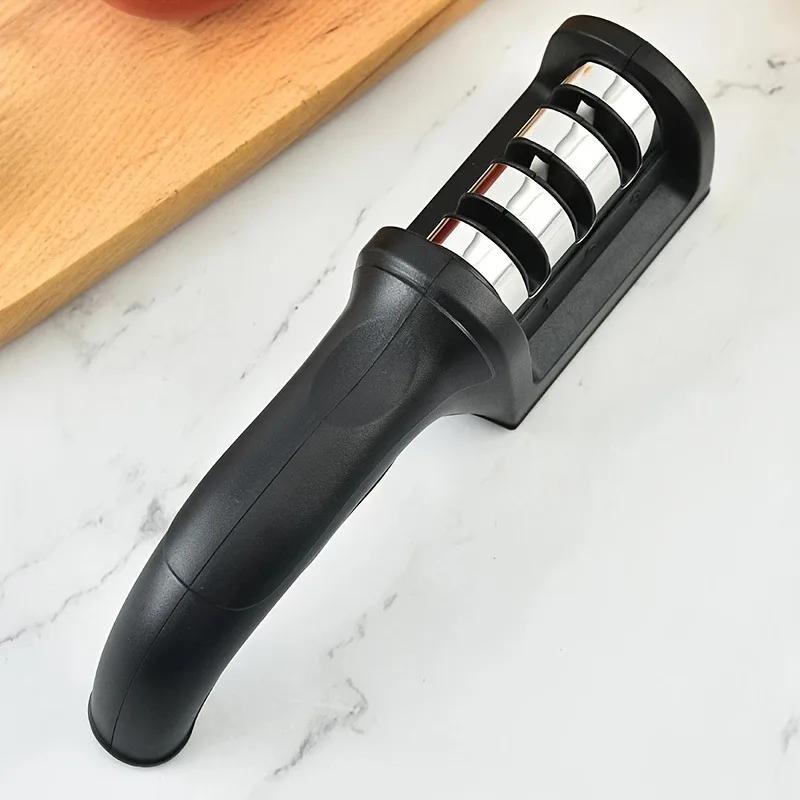 Kitchen Knife Sharpener 3 Stages Type Quick Sharpening Tool Multi-Functional Black Knives Sharpening Stone With Non-slip Base