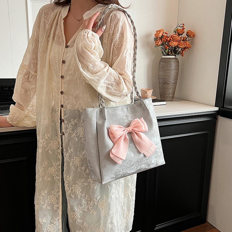 Yogodlns Summer Fashion Large Capacity Student Bow Decor Shoulder Bag New Versatile Women's Bucket Tote Bag For Work Travel