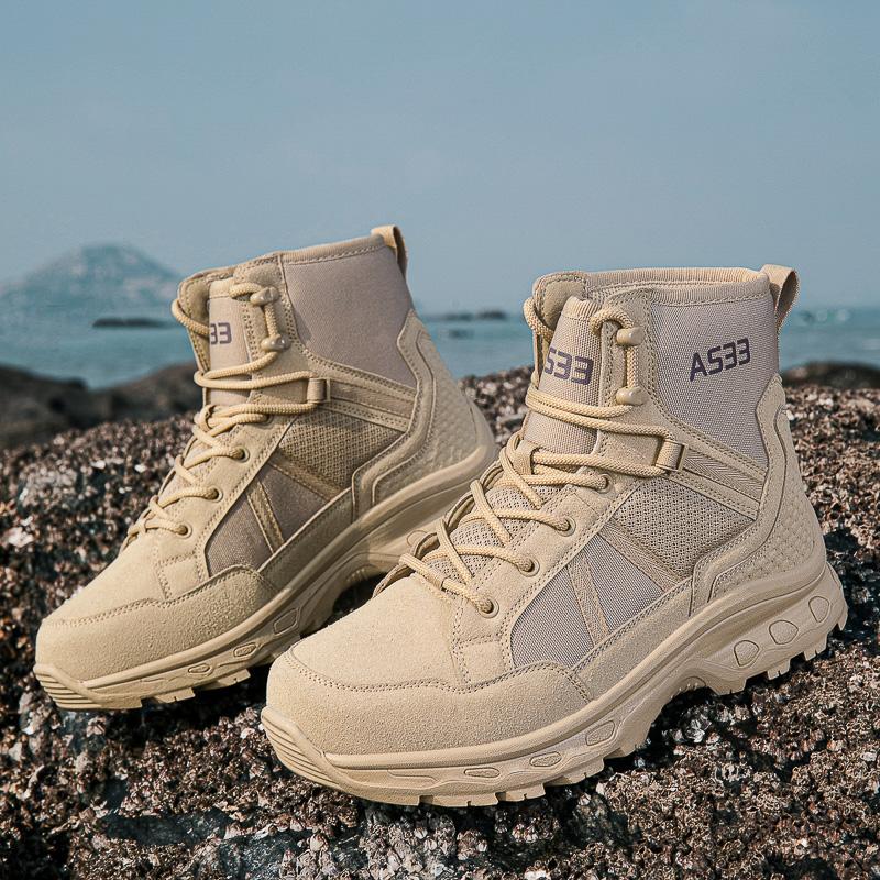 New Men's Hiking Boots High Top Combat Training Boots Anti Slip Snow Boots Field Desert Boots Outdoor Cycling Shoes