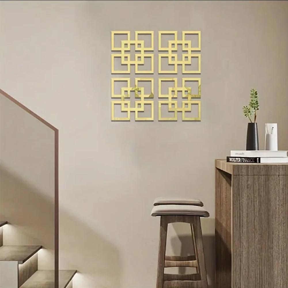 4/8/12pcs Geometry Mirror Wall Sticker Acrylic Square Wall Decals Self-adhesive Decorative Stickers DIY Room Home Decor