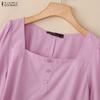 ZANZEA Women Square Collar Solid Color Casual 3/4 Sleeve Blouse