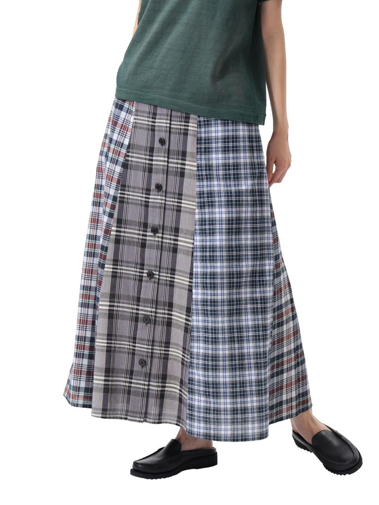 Beams Boy Madras Check Crazy Skirt, Women's, Gray, One Size, 13270114803