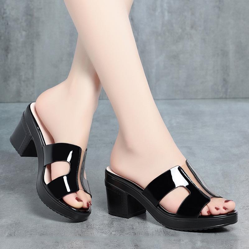 Summer Slipper Female Block Heel Platform Sandals Ladies Slides Women 2025 New High Heels Office Women's Shoes Sandals