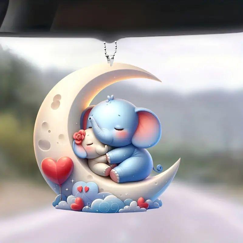 Acryl Cartoon Mond Elefant Auto Innenraum Hängeornament Für Dekorativen Stil