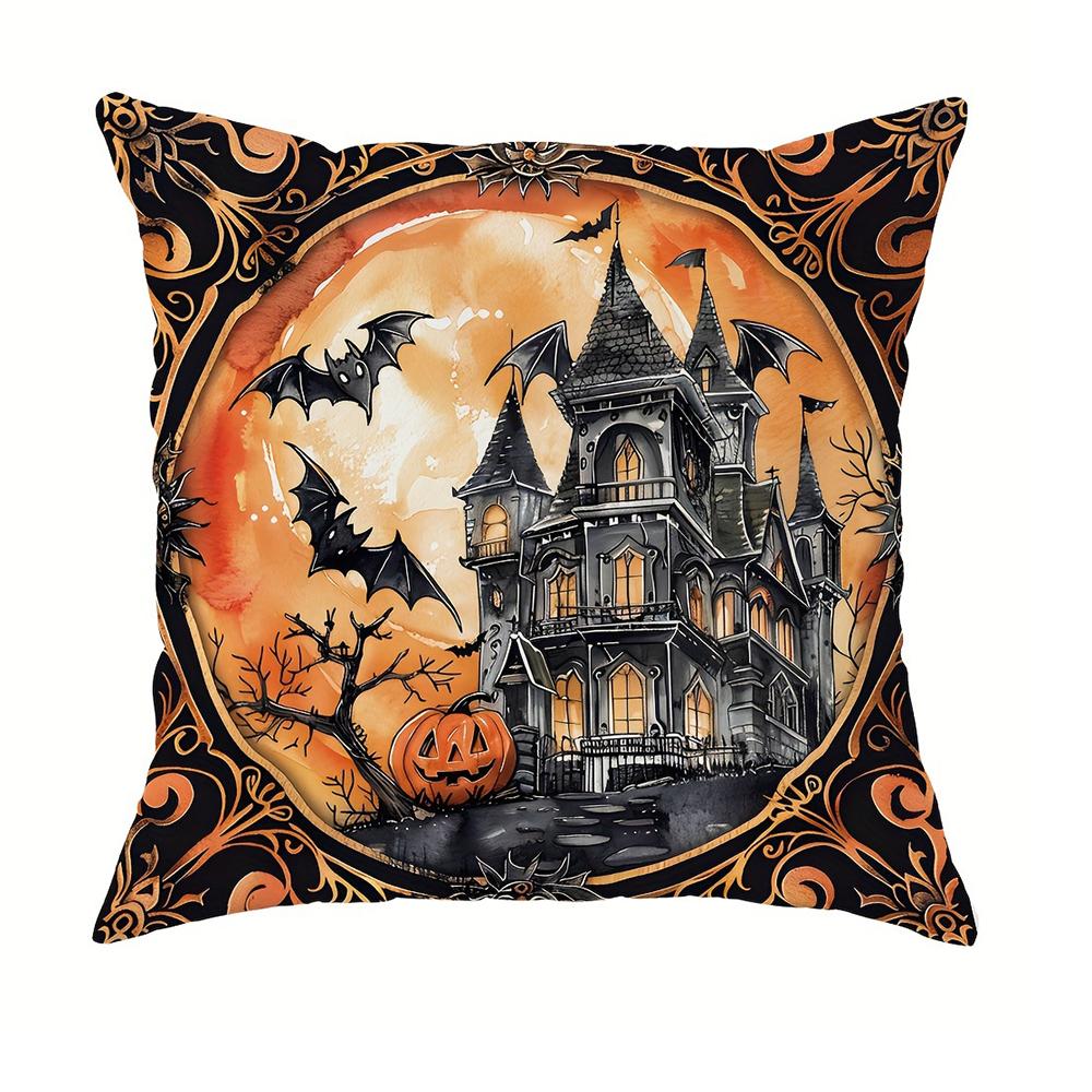 

1 шт. Наволочка на Хэллоуин, на молнии, декоративная наволочка из полиэстера, пригодная для машинной стирки, подходит для гостиных и спален 45x45cm