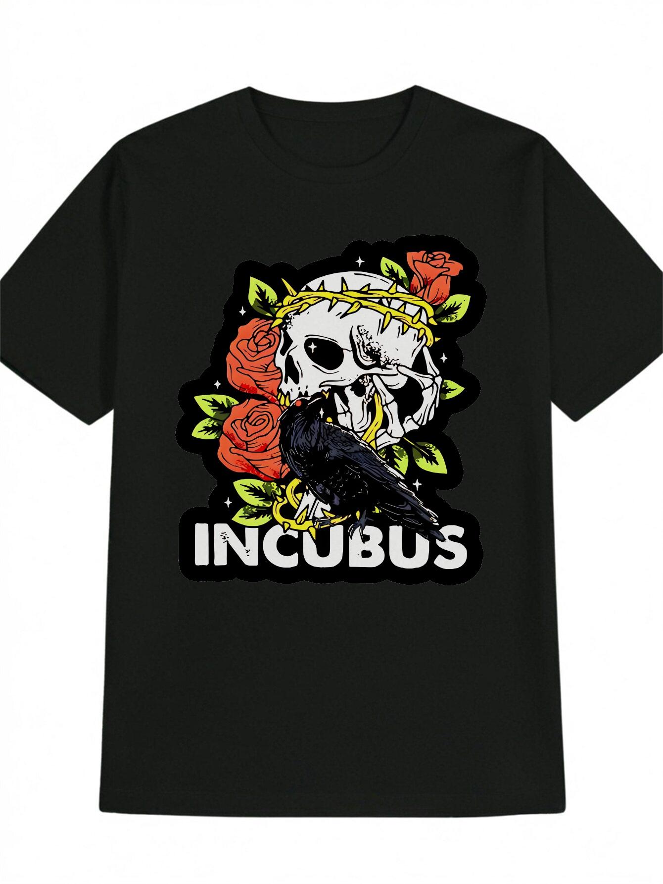 Casual Graphic T-shirt - Skull & Rose Design S
