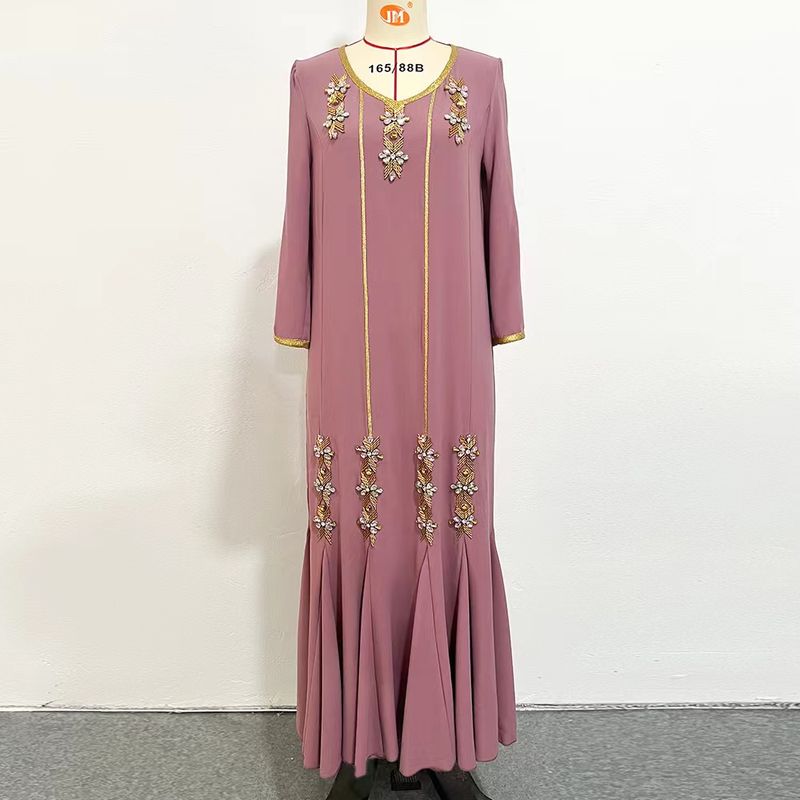 New Arrival Hand-Stitched Diamond Stitching Gold Ribbon High-Grade Dress Ruffled Long Dress Ethnic Style Dress