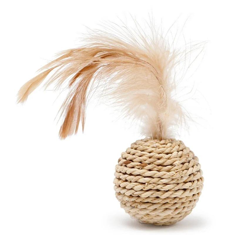 Feather sisal ball cat toy wholesale, scratch resistant, colorful woven cat toy ball, cat paw grinding, self fun pet supplies