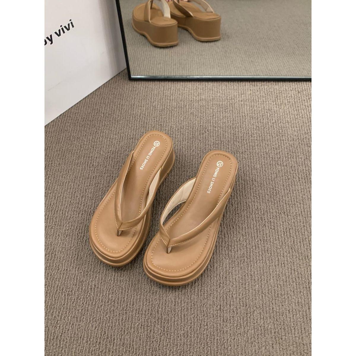 

Женская обувь шлепанцы на толстой подошве обувь 2025 новый летний танкетка отпуск пляжные сандалии 39 абрикосовый