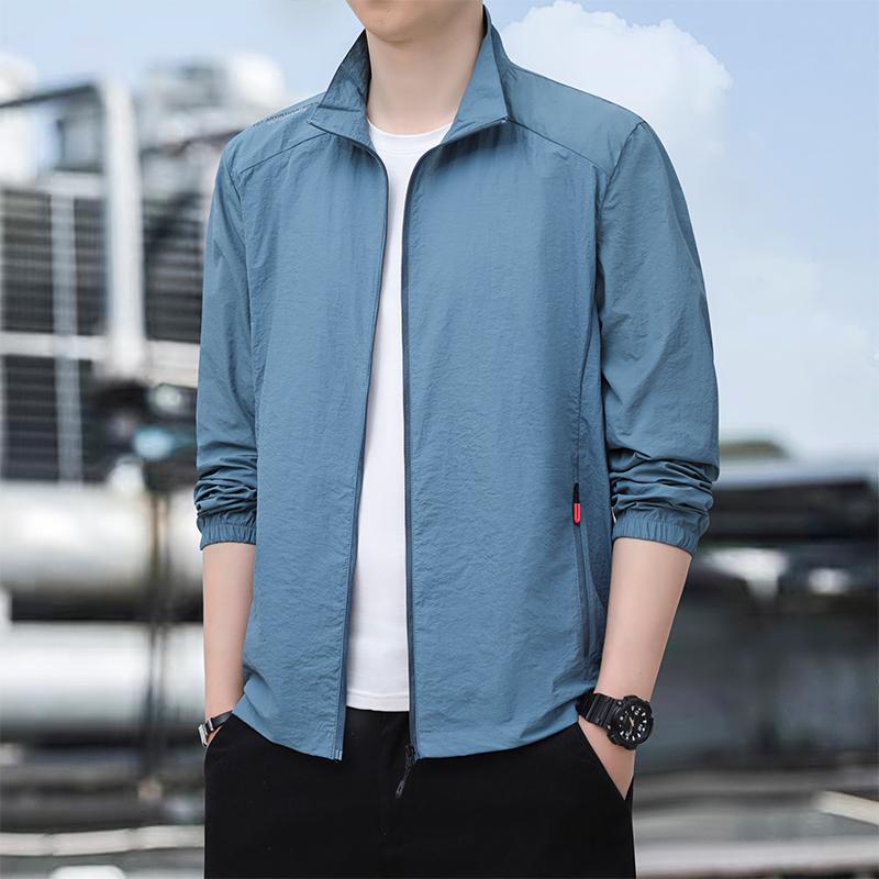 Spring Autumn Stand Collar Solid Cardigan Jacket Men Casual Fashion All-match Zipper Coat
