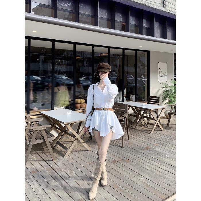 Spring Polo Collar Loose Long-sleeved Dress Women's New Irregular Sweet Cool Shirt Skirt Short Skirt Trendy