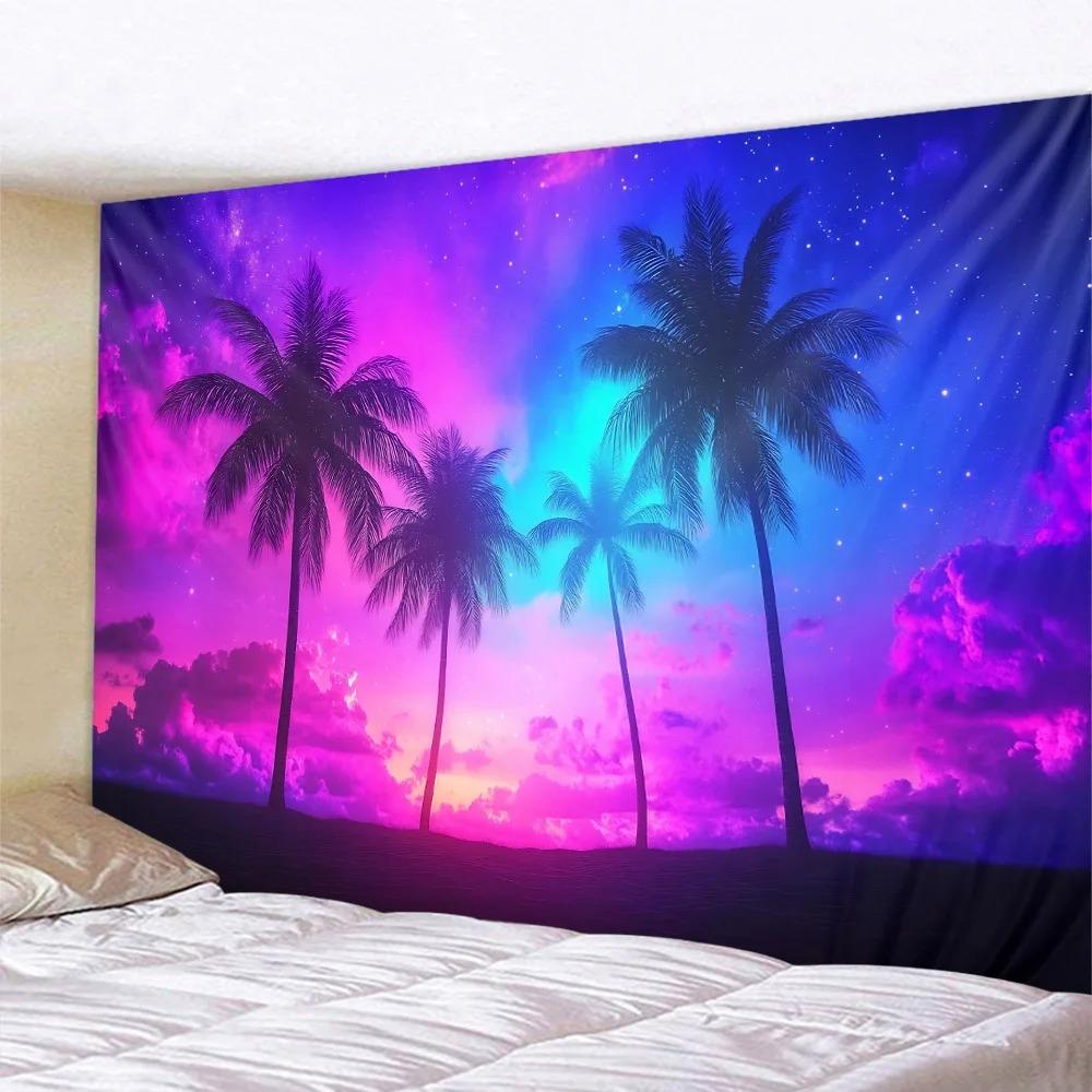 Living room bedroom decoration background poster starry sky coconut tree tapestry wall hanging sofa blanket dreamy sea