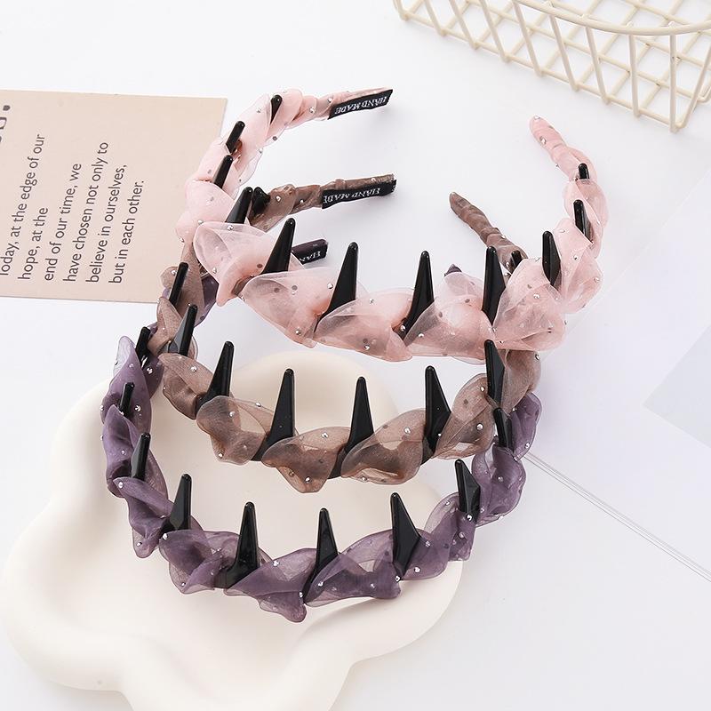 2026 Pearl Gauze Non-Slip Headband for Women – Luxurious High Forehead & Face Washing Hair Accessory with Teeth