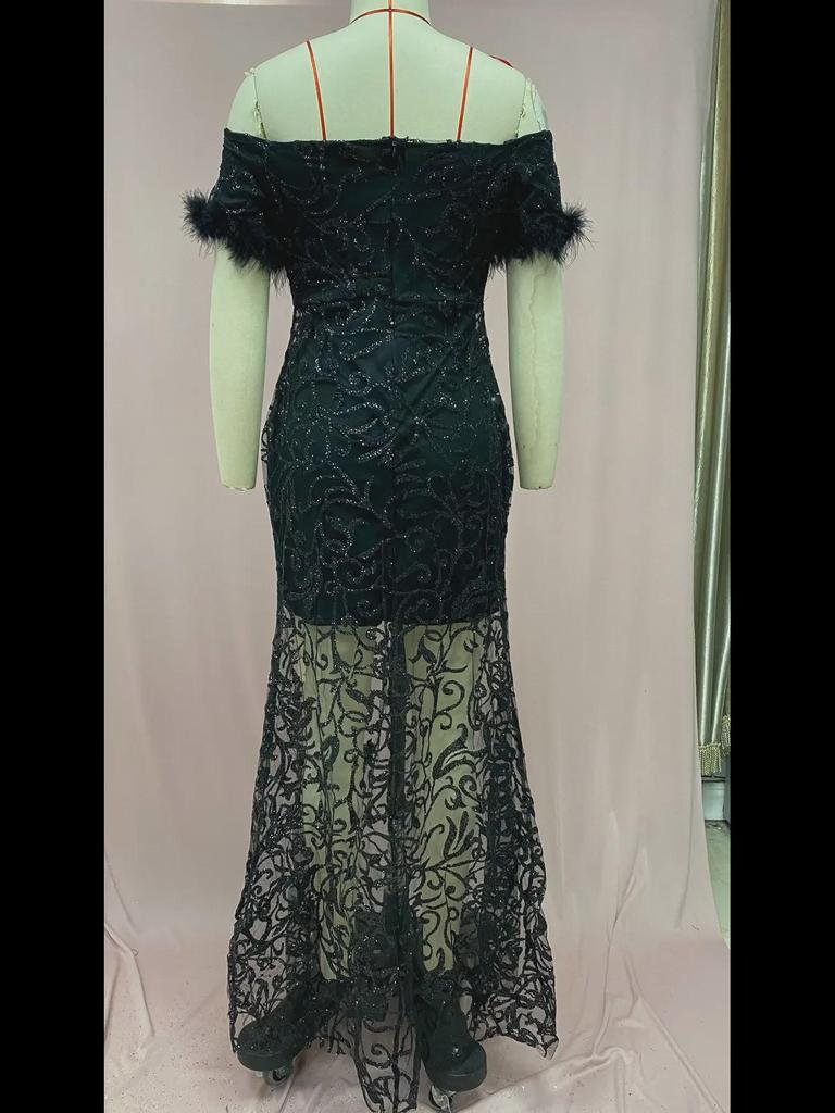 Europäisches und amerikanisches Damen-Abendkleid mit Pailletten und einer Schulter, schlankes Meerjungfrau-Muster, 2025