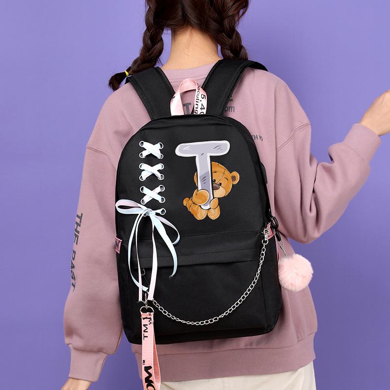 Batoh Little Bear s 26 anglickými písmeny pro děti Zpátky do školy pro chlapce Dívka Kreslená taška na knihy Kawaii Studentská školní taška