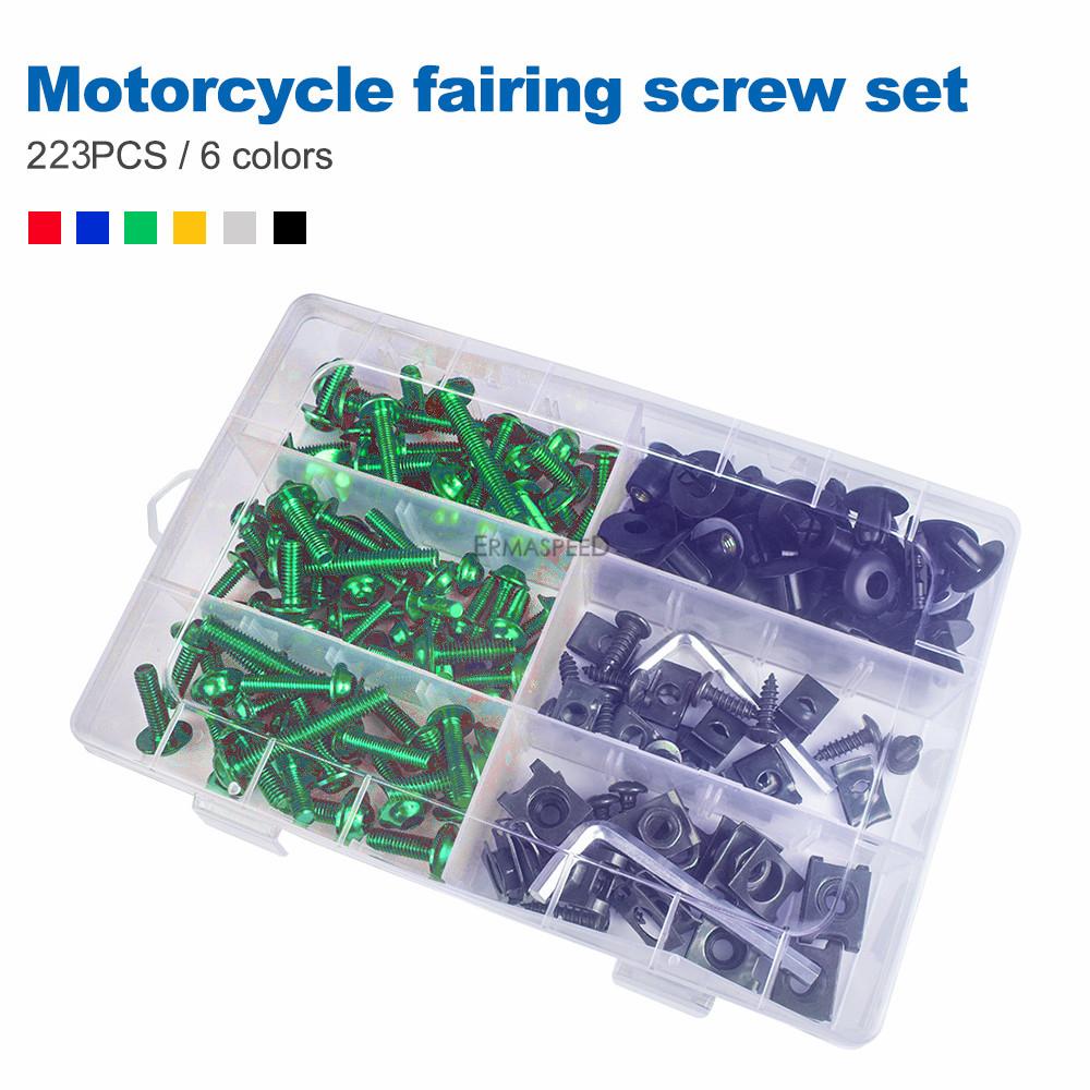 223PCS/Set Motorcycle Windscreen Fairing Bolt Kit Screws Fasteners Clips Screws for Motorbike Sportbike