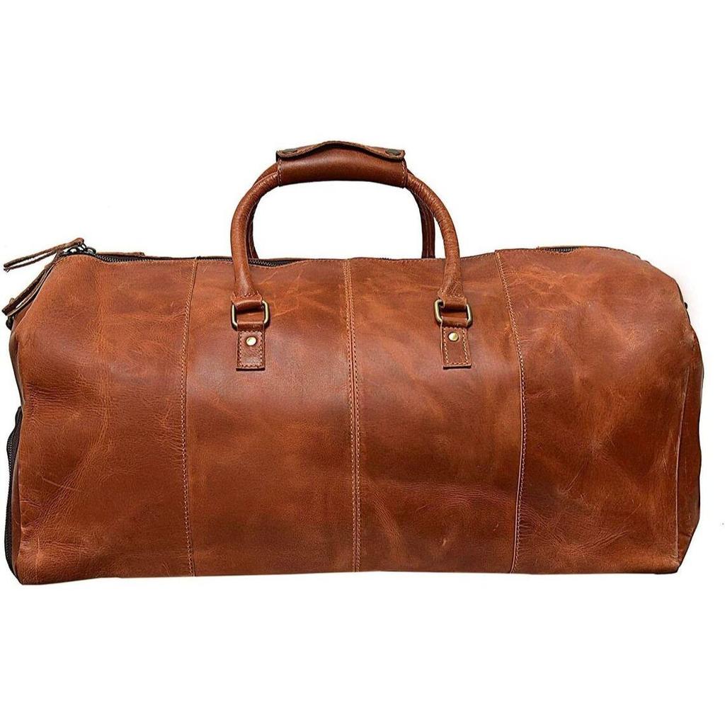 Large Leather Travel Bag Duffel Bag Gym Sports Flight Cabin Bag Leather Holdall Overnight Weekend Large Luggage Bag.  24"
