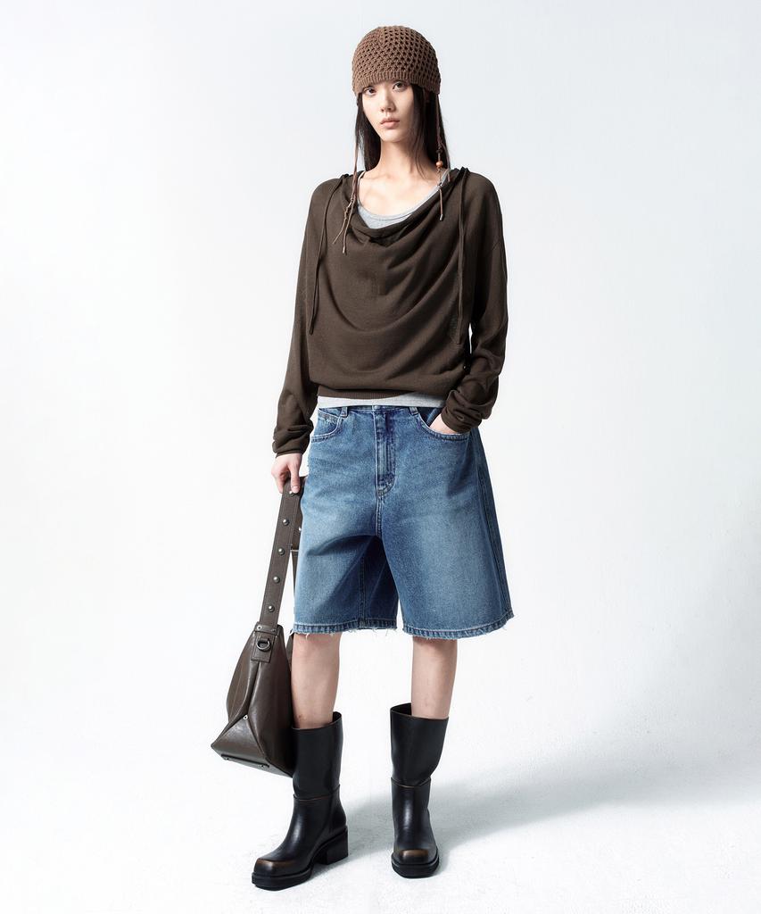 INSILENCE WOMEN [Calik] Wide Bermuda Denim Blue