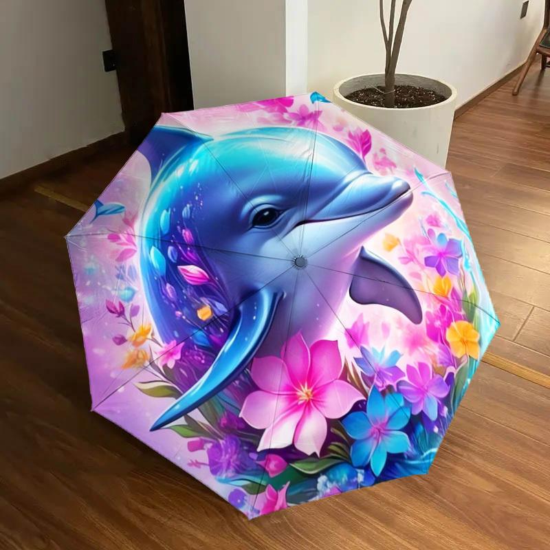 1pc Dolphin Floral Fantasy Umbrella with Plastic Handle,Suitable for All Seasons Home Travel Outdoor UmbrellaDD347