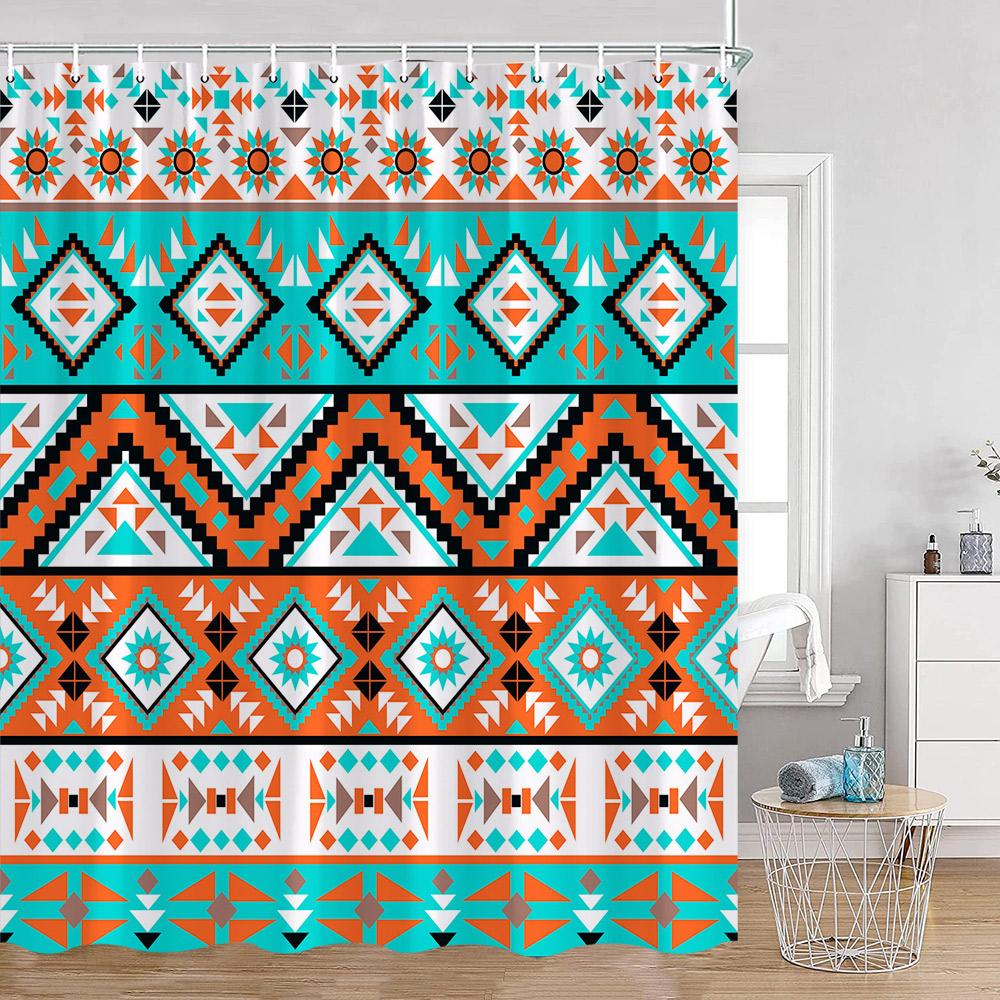 Vintage Bohemian Shower Curtain Boho Pattern Geometric Indian Mandala Style Bathroom Curtains Polyester Fabric Bath Decor