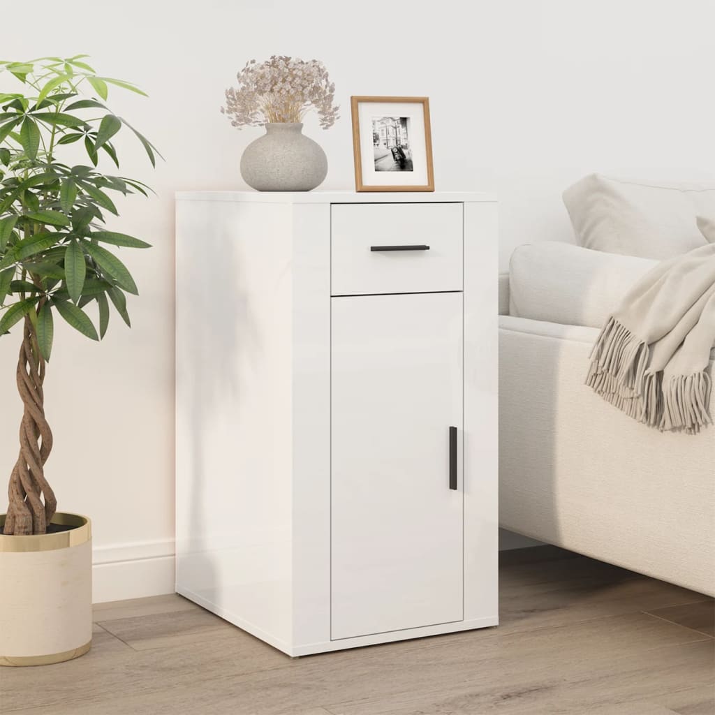 Office Cabinet High Gloss White 40 X 49 X 75 Cm Engineered Wood