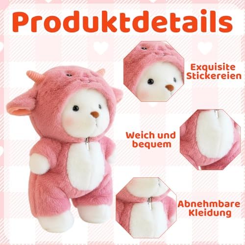 RxaGtn Personalized Teddy Bear with Zipper, Custom Name Plush Toy, Pink Clothes Bear, Travel Companion, Girlfriend Gift