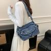 Women Denim Shoulder Bag Vintage Large Capacity Casual Tote Handbag with Multiple Pockets