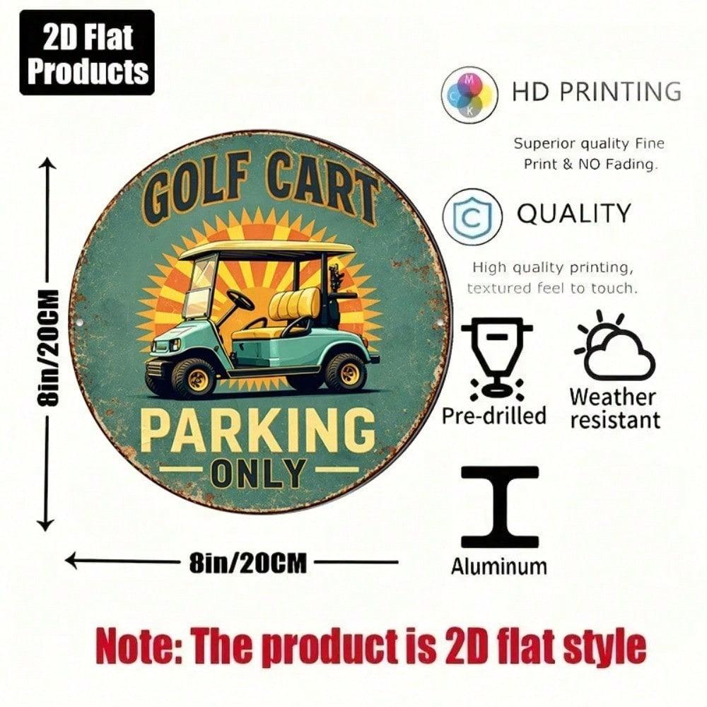 1pc Retro Golf Cart Parking Vintage Round Metal Plaque English Wall Decor For Garage Bar Club