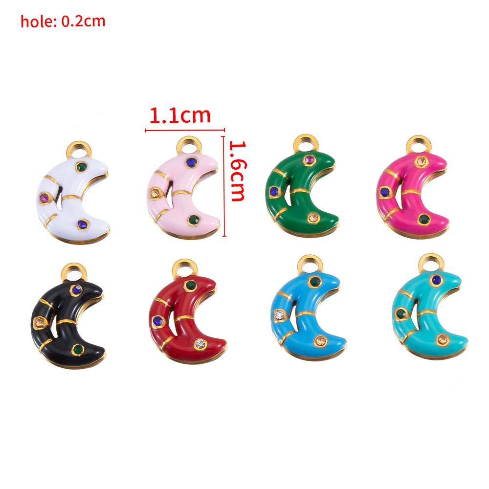 5pcs 2pcs Color Enamel Heart Moon Charm Stainless Steel Crystal Beads Earrings Pendant DIY Jewelry Making Necklace Accessories