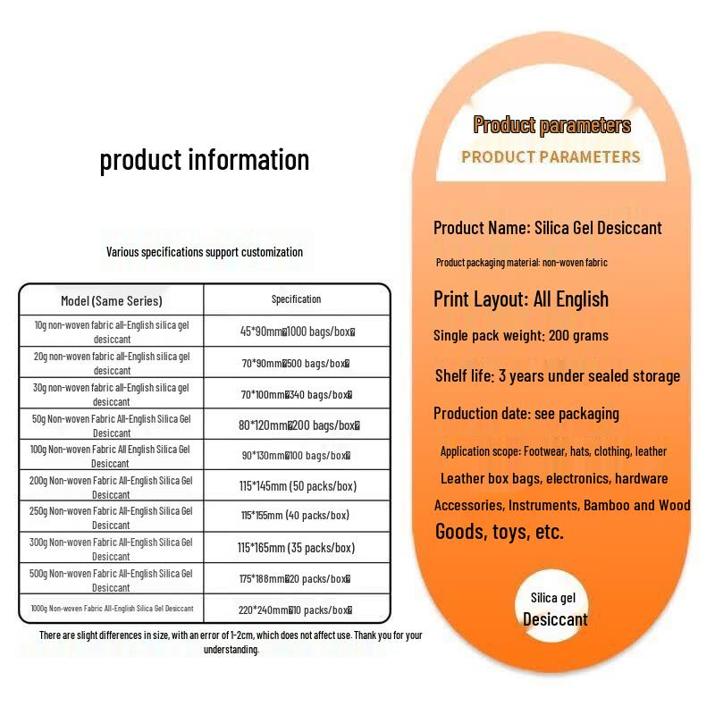 Zhugu Silica Gel Desiccant Packs 200g x 5 packs