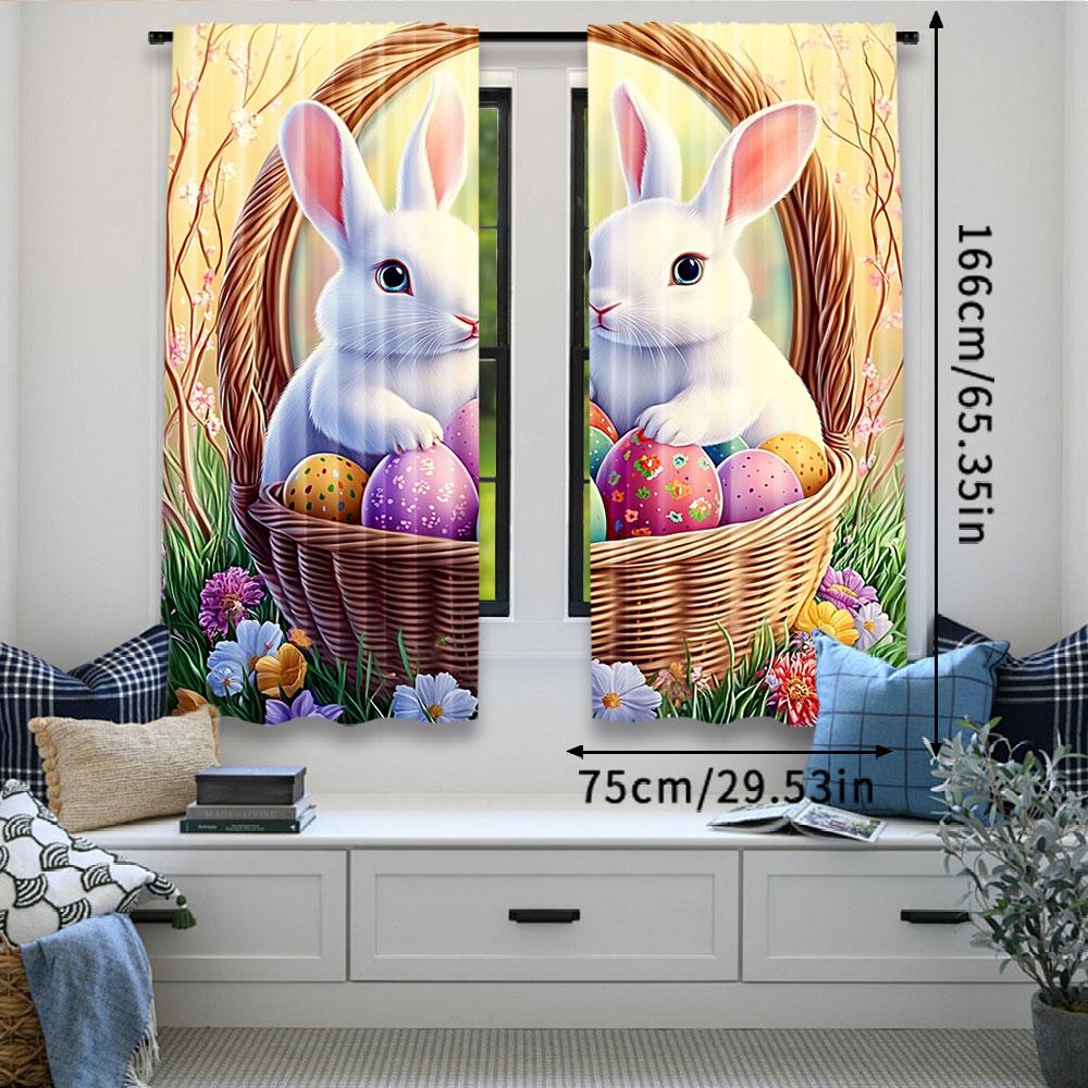 Vintage Rabbit Print Curtains Modern Style Living Room Bedroom Kitchen Easter Decor Many Other Occasions Curtain Set Of 2 Elegant Made Polyester