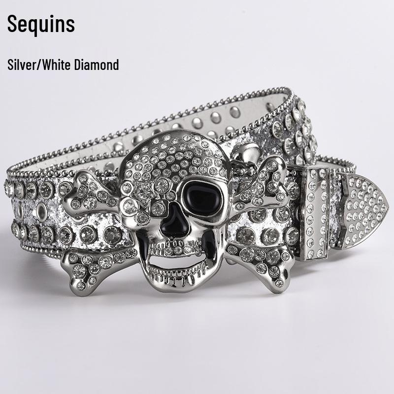 Cataramă de Curea Hip Hop cu Strasuri în Formă de Craniu - Stil Punk European și American