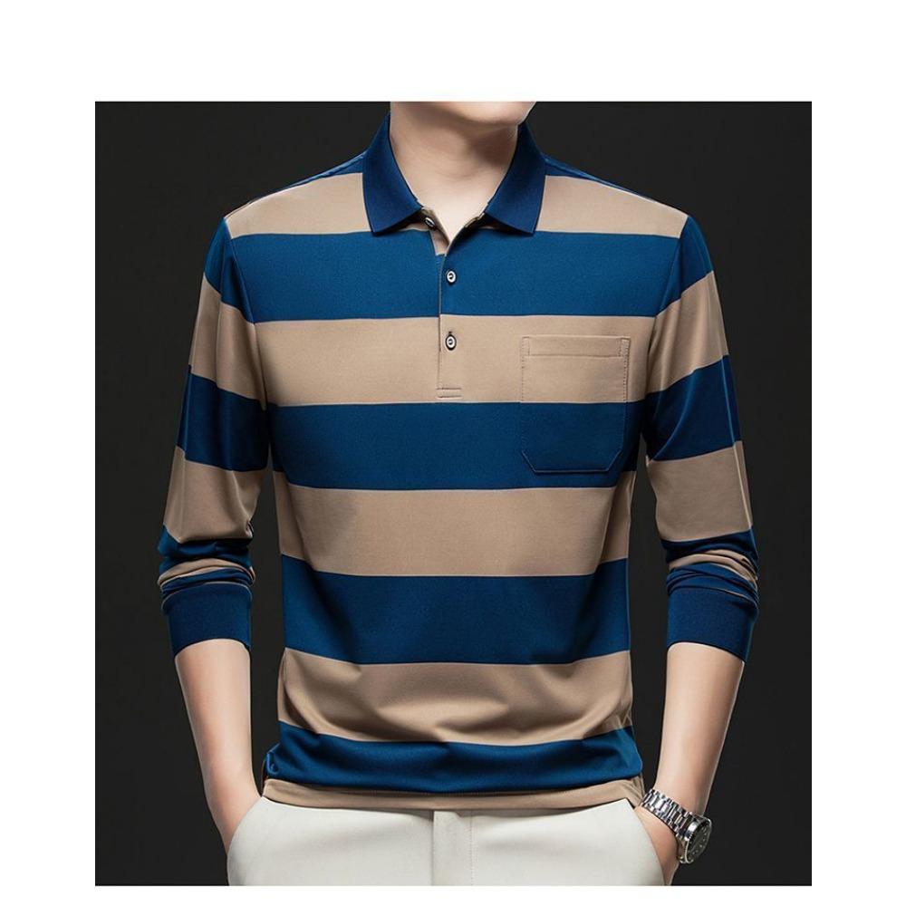 

Men s Pure Cotton Long Sleeved T-shirt Casual Thin Polo Shirt Fashionable Trend Real Pocket Top M королівський синій колір