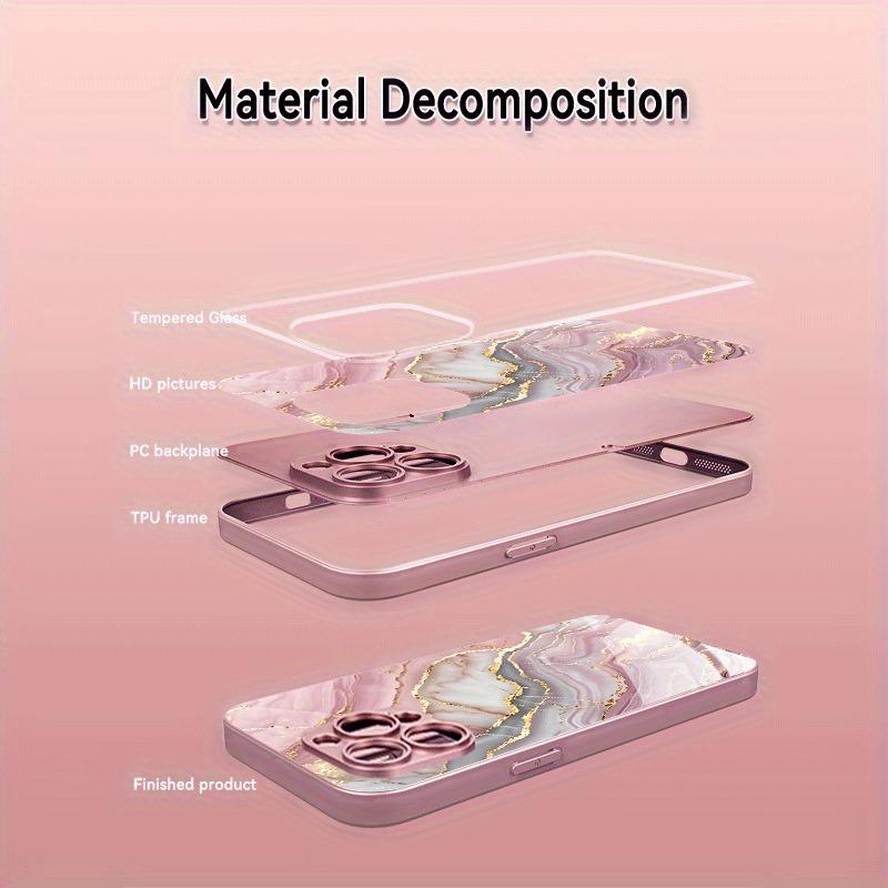 Advanced Marble Pattern Pink Metallic Paint Glass Hard Phone Case For iPhone 17 16 Pro Max 15 14 Plus 13 12 11 16E 17Air Cover