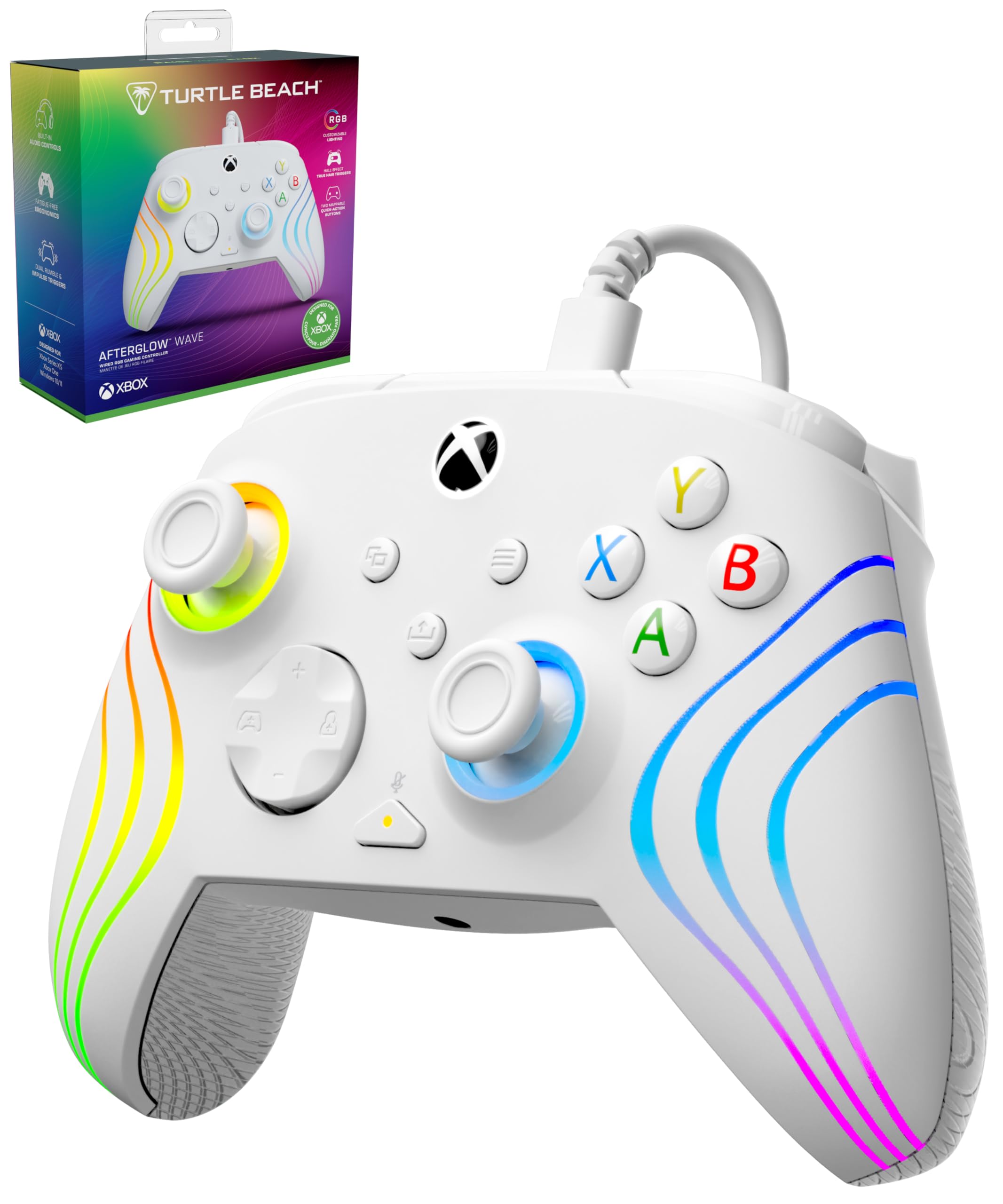 

TURTLE BEACH Afterglow Wave White Wired USB Officially Xbox Compatible with Trigger Mappable Rear RGB Chat Ergonomic Design Warranty Controller, білий