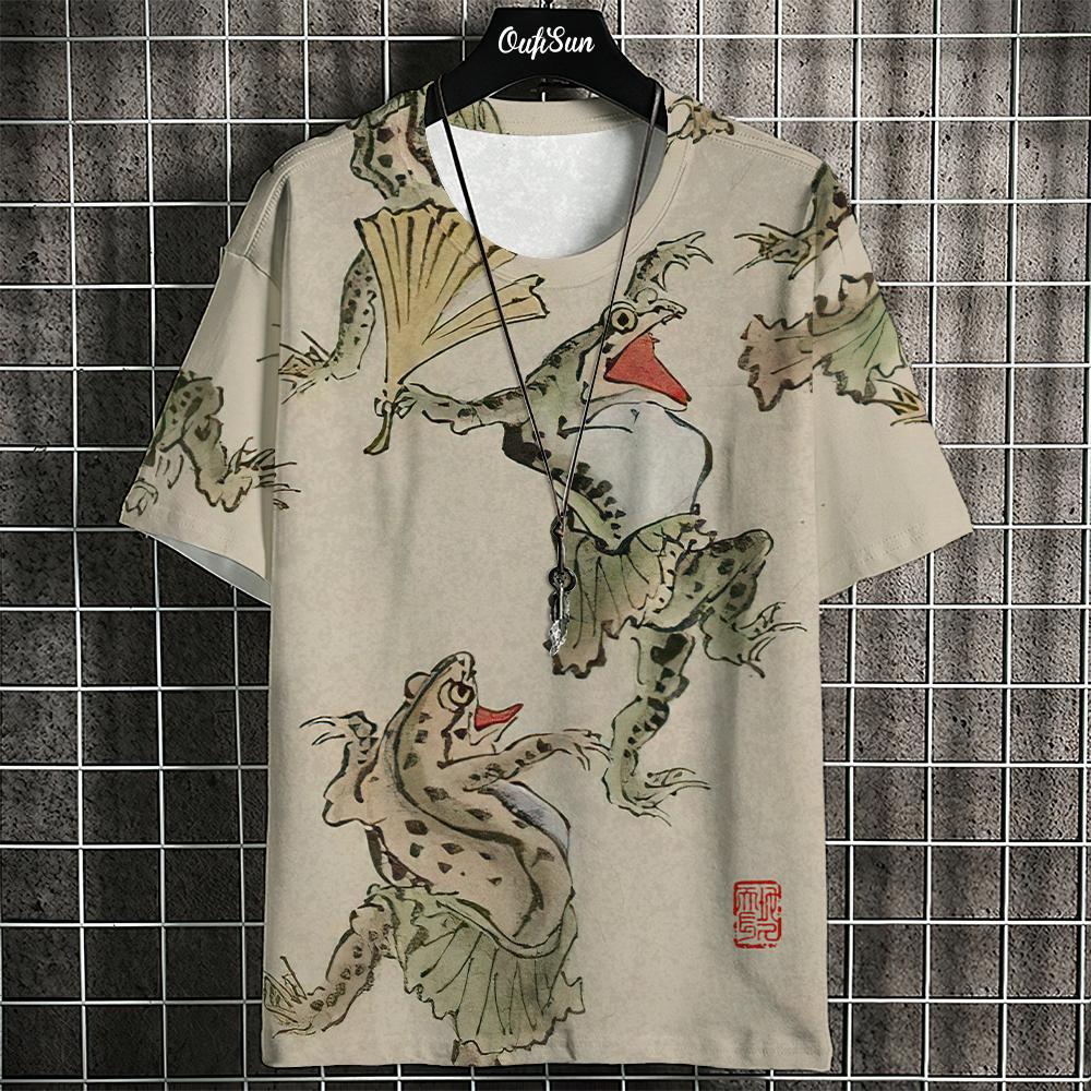 3D Ukiyo-E Animal Print Men's T-Shirt Summer Casual Oversized Short Sleeve T Shirt for Men Fashion Man Clothing 2024 Vintage Tee
