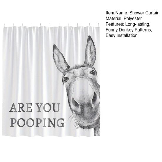 Funny Donkey Shower Curtain Waterproof Bathroom Curtain Are You Pooping Donkey Curtain Shower Drape Liner with Hooks for Farmhouse Dorm Bathtub