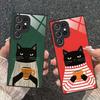 Cute Coffee Cat Glass Mobile Phone Case for Samsung Galaxy S26 S25 S24 S23 S22 S21 S20 Note20 Plus FE Ultra Colorful Cover