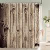 1Pcs Imitation Wood Grain Printed Fabric Waterproof Shower Curtain, Stripe Pattern Bathroom Decoration Curtain, With Hooks
