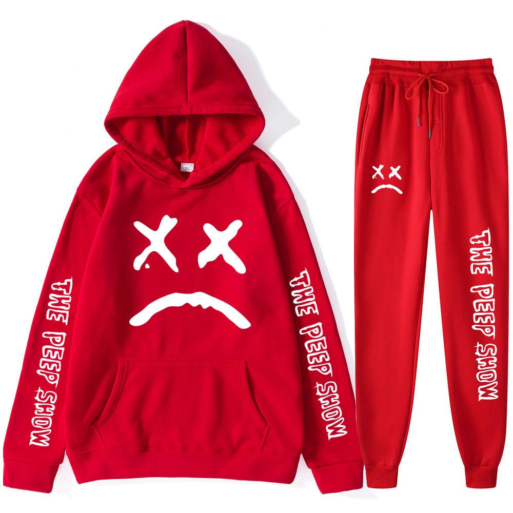 

Autumn Winter Lil Peep The Peep Show Graphic Printed Hoodies Sweatpants Set Fashionable Casual Warm Sports Long Sleeved Pants Men s Sport Wear XXL