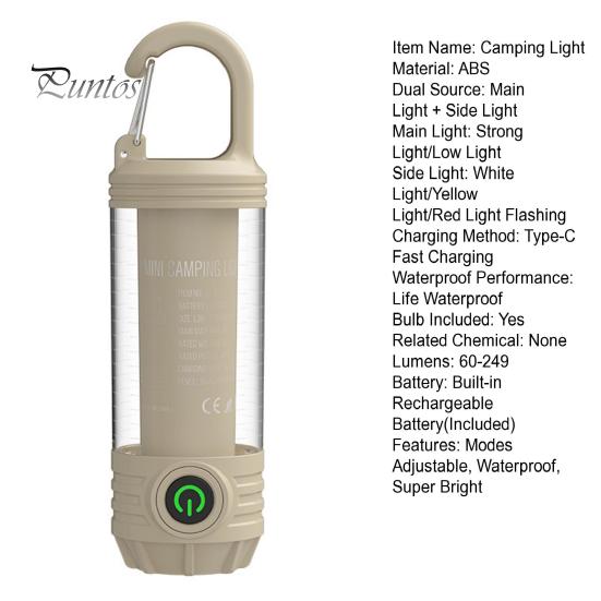 LED-Campinglicht mit Haken, 4 Modi, einstellbar, wasserdicht, Typ C, wiederaufladbar, tragbar, für Outdoor-Wanderzelt, Hängelampe, Notfall-Laterne, Taschenlampe