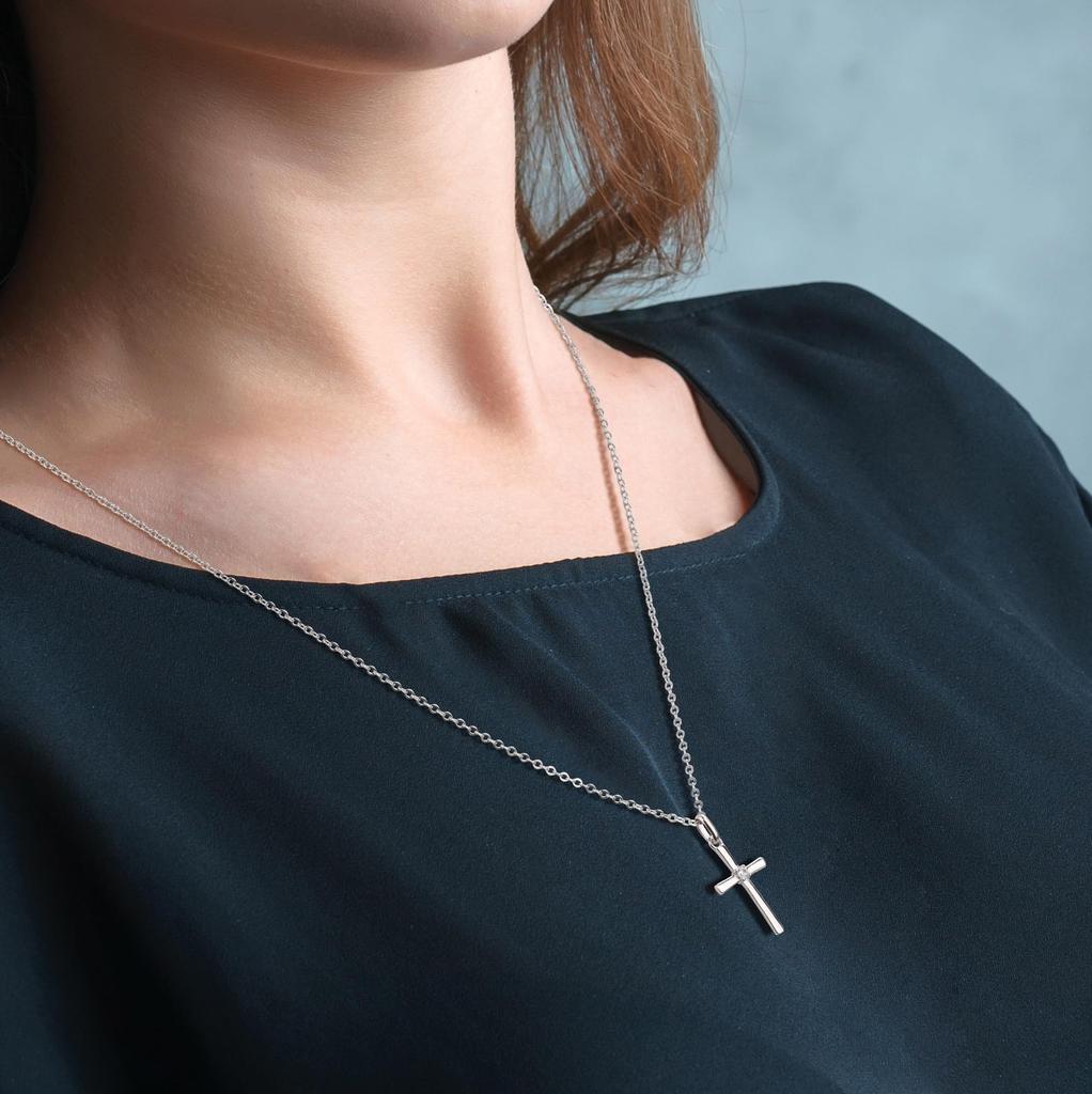 Sterling Silver 925 CZ Diamond Cross Necklace for Women [GAVU]