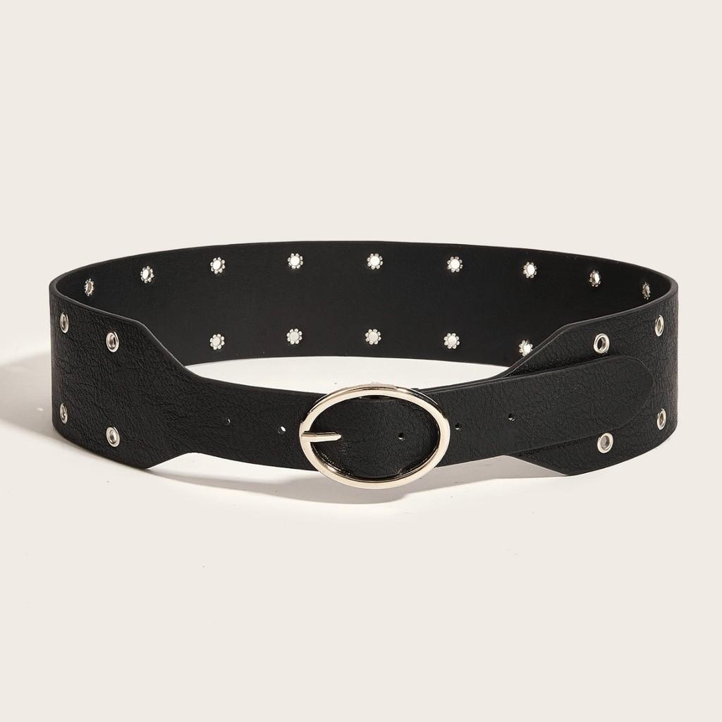 Inspired Punk Faux Leather Belt With Hollow Rivet Decoration Streetwear For