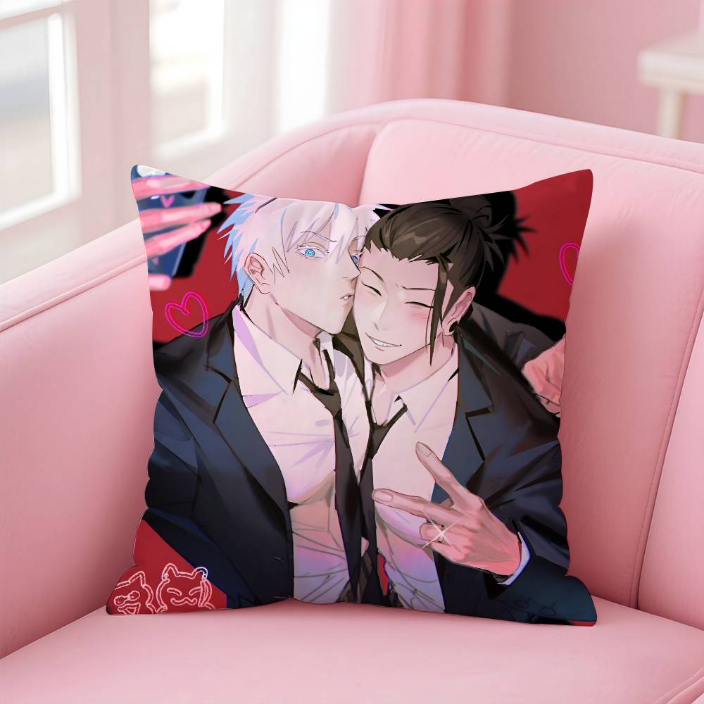Hot Anime J-Juiutsu Kaisen Pillow Case Anti-dustmite Pillowcase Invisible Zipper Silky Short Plush Sofa Cushion Cover