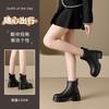 Autumn and winter leather high-heeled Martin boots women's platform short boots retro slim knight boots British versatile medium women's boots