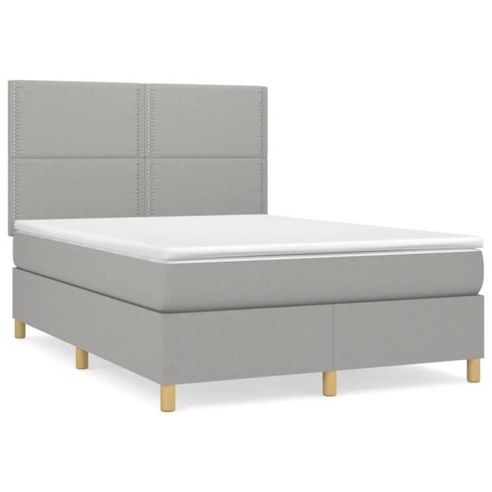 3142249 vidaXL Lit à sommier tapissier avec matelas Gris clair 140x190cm Tissu