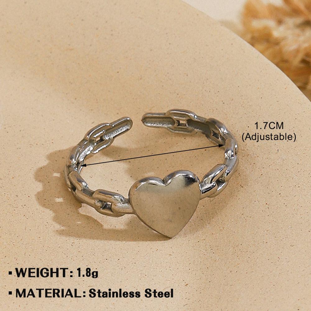 European & American Fashion Stainless Steel Heart-Shaped Geometric Ring - French Retro Style